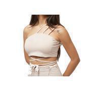 Karl Kani Small Signature Crop Laced One Shoulder Top - Light Sand