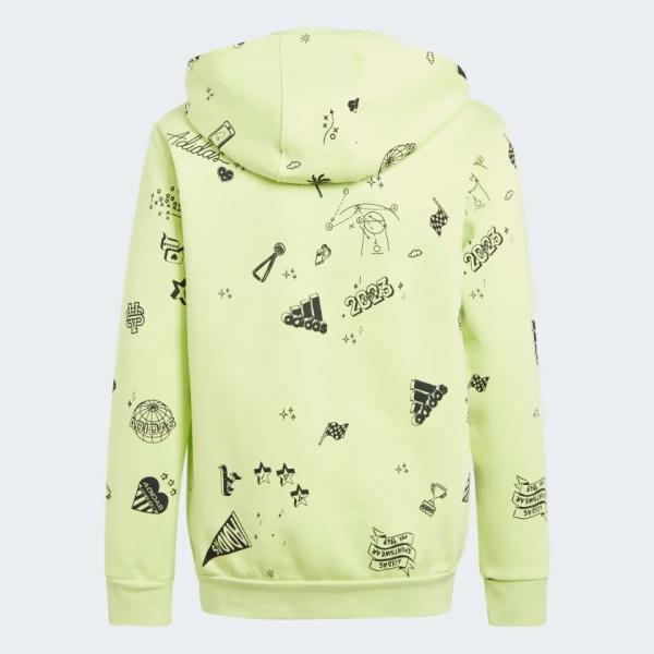 Adidas Brand Love Allover Print Full-Zip Hoodie Kids - Pulse Lime/White/Black