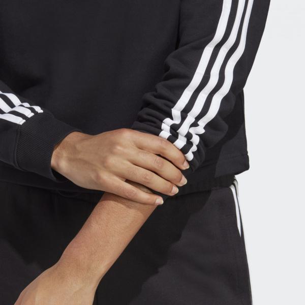 Adidas Essentials 3-Stripes French Terry Crop Hoodie - Black