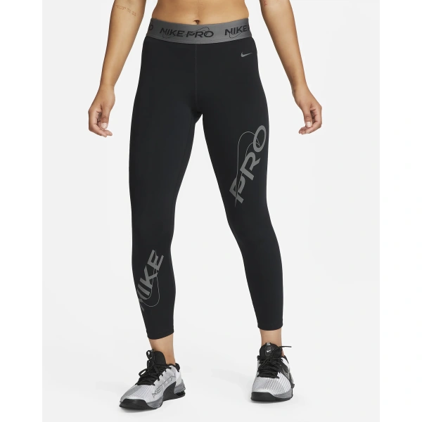 Nike Pro Women's mid rise 7/8 patterned leggings - Black/Iron Grey