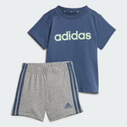 Adidas Essentials Lineage Organic Cotton Tee and Shorts Set Παιδικό Σετ Cotton Regular Fit - Preloved Ink / Semi Green Spark