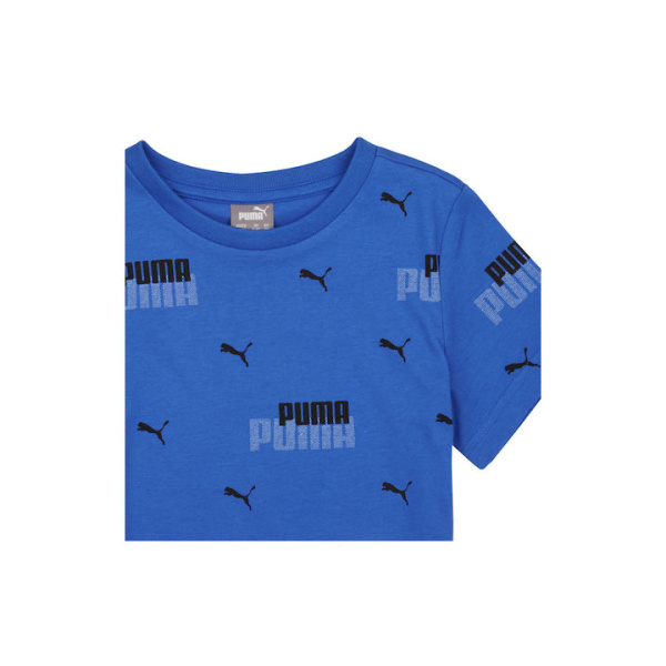 Puma Ess+ Logo Power Aop Tee Παιδικό Κοντομάνικο Μπλουζάκι Cotton Regular Fit - Blue
