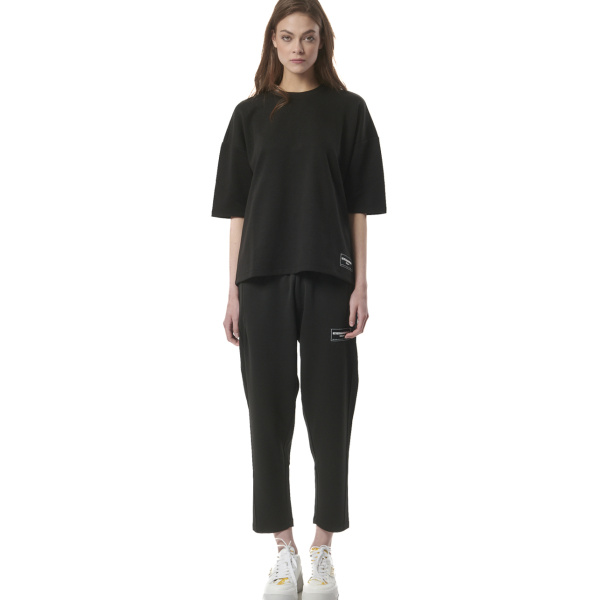 Body Action Women's Tech Fleece Cropped Track Pant Γυναικείο Παντελόνι Φόρμας Rec Polyester/Viscose/Spandex - Black