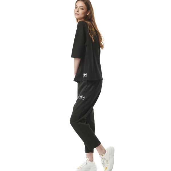 Body Action Women's Tech Fleece Cropped Track Pant Γυναικείο Παντελόνι Φόρμας Rec Polyester/Viscose/Spandex - Black