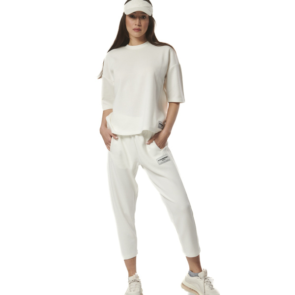 Body Action Women's Tech Fleece Cropped Track Pant Γυναικείο Παντελόνι Φόρμας Rec Polyester/Viscose/Spandex - Star White