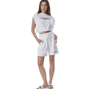Body Action Women's High-Waisted Loose-Fit Bermouda Γυναικεία Βερμούδα Cotton/Rec Polyester Standard Fit - White