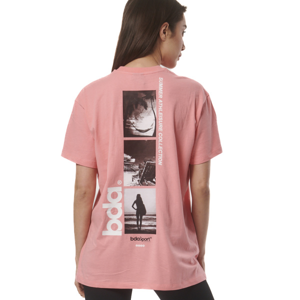 Body Action Women's Oversized Tee W/Print T-Shirt Γυναικεία Κοντομάνικη Μπλούζα Cotton Oversized Fit - Coral Pink