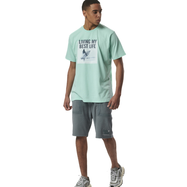 Body Action Men's Beach Lifestyle Graphic Tee Shirt Ανδρική Κοντομάνικη Μπλούζα Cotton Standard Fit - Glacier Green