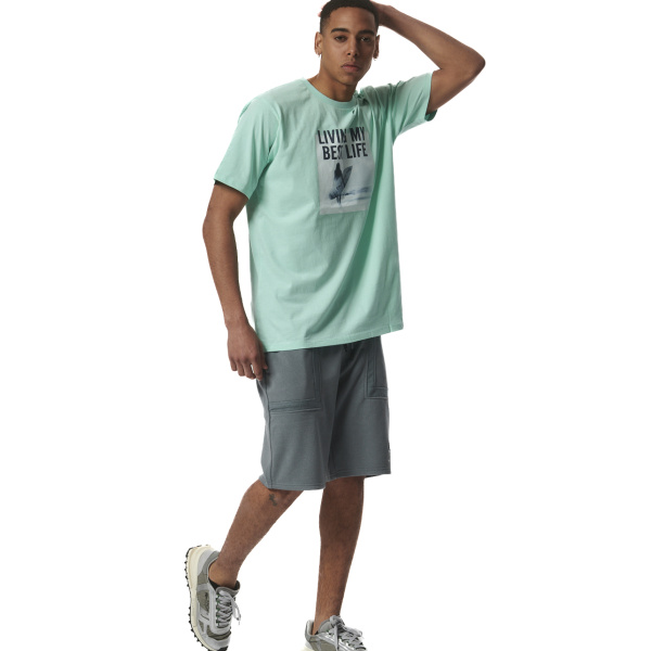 Body Action Men's Beach Lifestyle Graphic Tee Shirt Ανδρική Κοντομάνικη Μπλούζα Cotton Standard Fit - Glacier Green